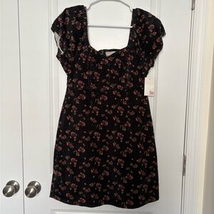 SO Black Mini Dress with Pink Floral Pattern